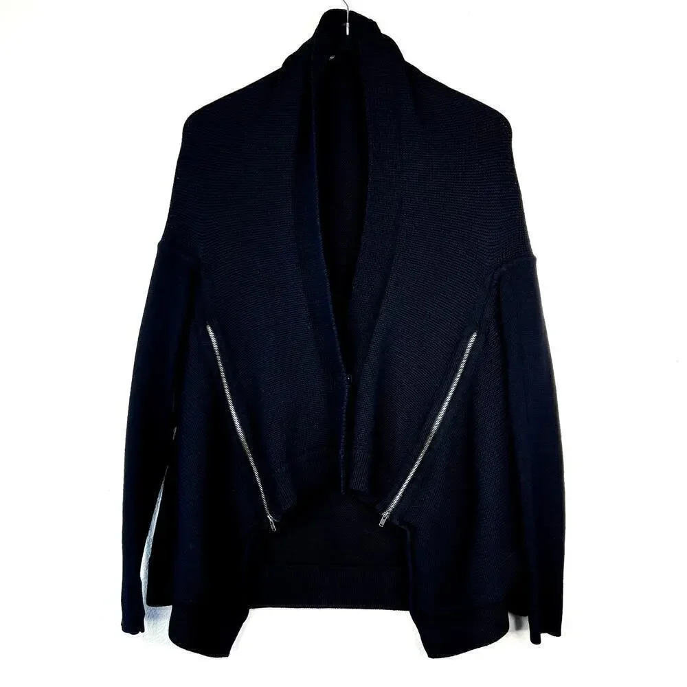 Lululemon Wrap It Up Sweater Cardigan Merino Wool BLACK Draped Zipper Pockets